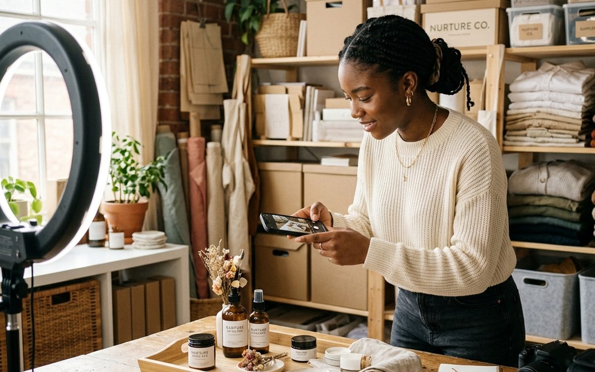 Entrepreneur photographing products to sell online